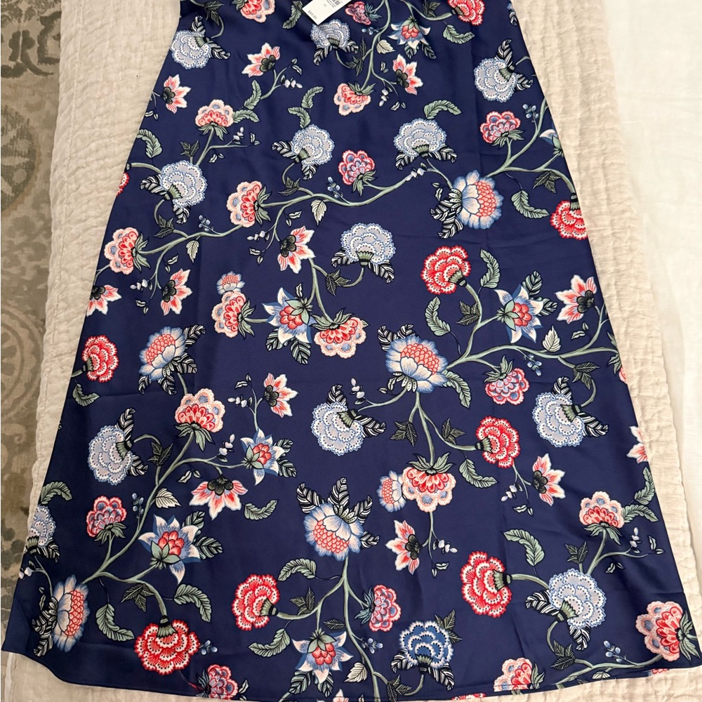 LOFT Navy Floral Maxi Skirt with Red, Cream and Light Blue Flowers
